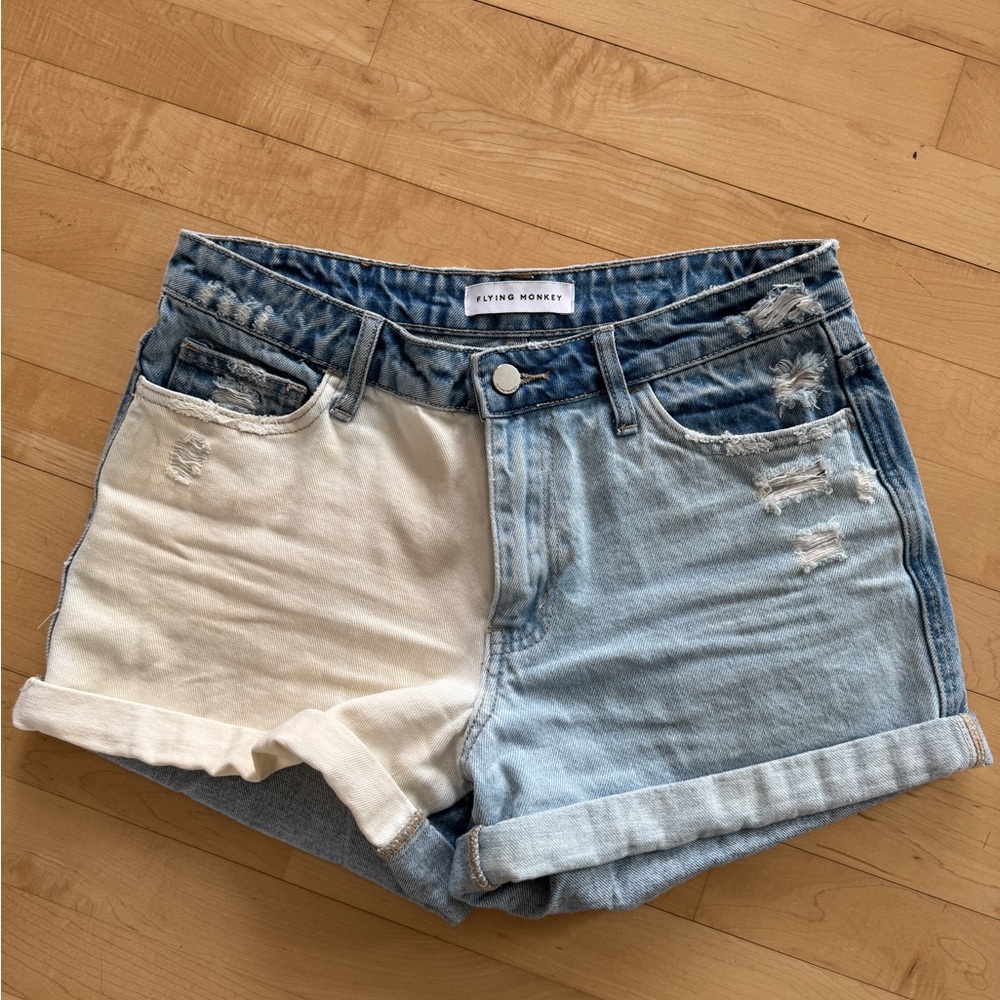 Flying Monkey Two-Tone Blue and Cream Jean Shorts
